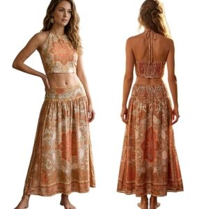 HOUSE OF HARLOW 1960 - Two Piece Boho Crop Top & Maxi Skirt - Size L